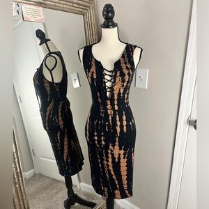Forever XXI Black and Brown Tie-Dye Lace-Up Dress